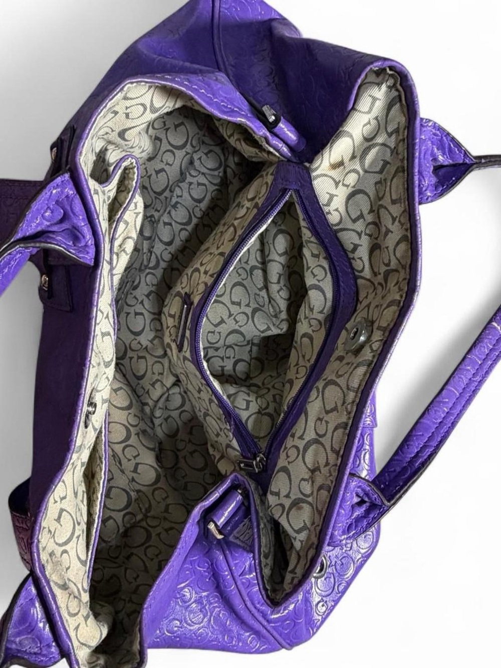 Guess Purple Embossed Leather Shoulder Bag - Picture 8 of 8